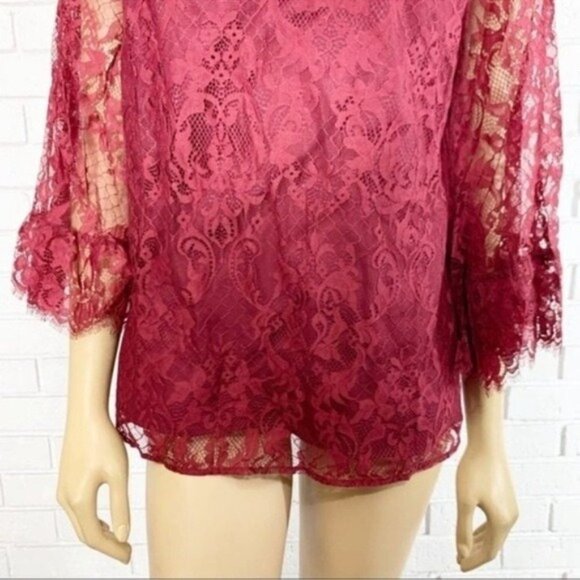 ModCloth Burgundy Through the Bluebells Lace Top - Size XL - Picture 6 of 8